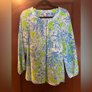 Lilly Pulitzer Elsa Blue and Green Women's silk Top